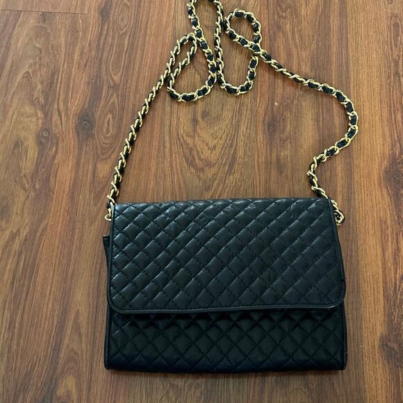 Ganson Vintage purse Gold black chain quilted - Picture 1 of 11